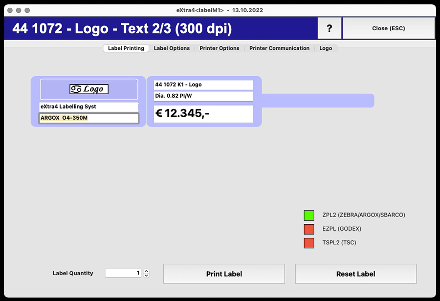 Fenster etikettendruck-software extra4-labelM1 Integration Logo in Etikett 
